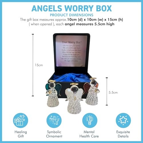 Thorness Angels worry box | Mindfulness box | Spiritual gifts | |mental health | guardian angel worry box for your loved ones | Includes 3 glass worry angels with gilded wings - Image 4