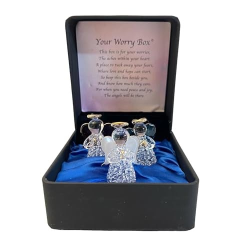Thorness Angels worry box | Mindfulness box | Spiritual gifts | |mental health | guardian angel worry box for your loved ones | Includes 3 glass worry angels with gilded wings - Image 1