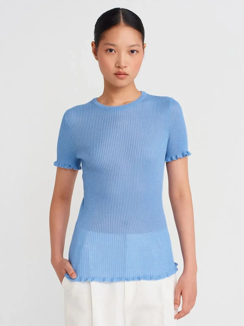 ديلفين Dilvin Slim Fit Ribbed Frill Blouse