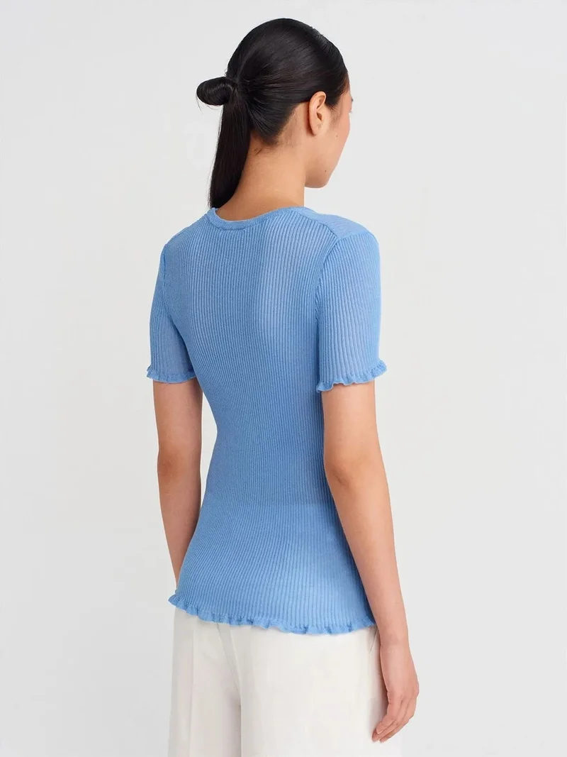 ديلفين Dilvin Slim Fit Ribbed Frill Blouse