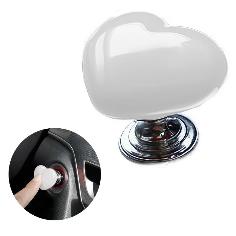 IRIDESCENT Car OneTouch Start Button with PushtoStart Rocker Lever Engine StartStop Joystick and Full Metal Ballbar Starter Cover for Decorative Accessories Metal Heart White - Image 3
