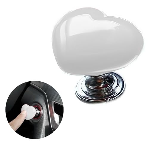 IRIDESCENT Car OneTouch Start Button with PushtoStart Rocker Lever Engine StartStop Joystick and Full Metal Ballbar Starter Cover for Decorative Accessories Metal Heart White - Image 1