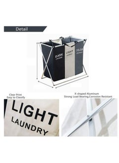 HotsUAE HotsUAE 135L Foldable Laundry Basket Cloth Hamper Sorter Basket 3 Sections With Aluminum Frame 68×60×38Cm  - Image 3