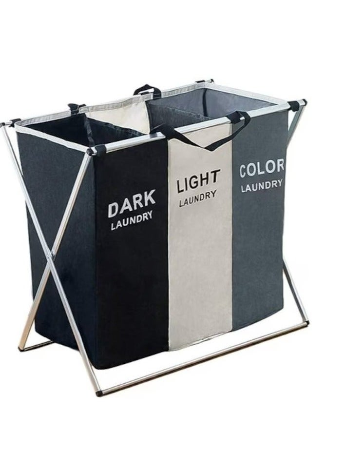 HotsUAE 135L Foldable Laundry Basket Cloth Hamper Sorter Basket 3 Sections With Aluminum Frame 68×60×38Cm - pzsku/Z677DB177B400F114E110Z/45/_/1721550126/a3c43b4d-bce9-4b7b-ad1a-3f7ffcdb5d10