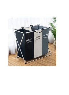 HotsUAE HotsUAE 135L Foldable Laundry Basket Cloth Hamper Sorter Basket 3 Sections With Aluminum Frame 68×60×38Cm  - Image 2