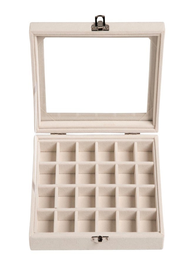 Zeinwap 24-Grid Jewelry Tray Organizer with Clear Lid | Velvet Earring & Ring Storage Box | Lockable Stud Earring Holder for Women & Girls, Beige - Image 2