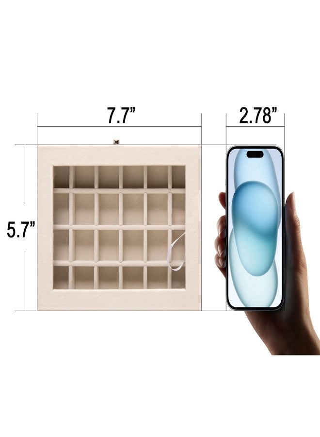 Zeinwap 24-Grid Jewelry Tray Organizer with Clear Lid | Velvet Earring & Ring Storage Box | Lockable Stud Earring Holder for Women & Girls, Beige - Image 4