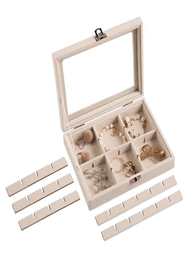 Zeinwap 24-Grid Jewelry Tray Organizer with Clear Lid | Velvet Earring & Ring Storage Box | Lockable Stud Earring Holder for Women & Girls, Beige - Image 5