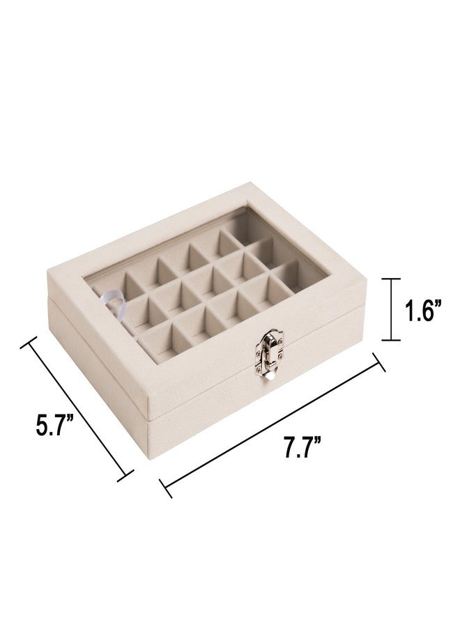 Zeinwap 24-Grid Jewelry Tray Organizer with Clear Lid | Velvet Earring & Ring Storage Box | Lockable Stud Earring Holder for Women & Girls, Beige - Image 3