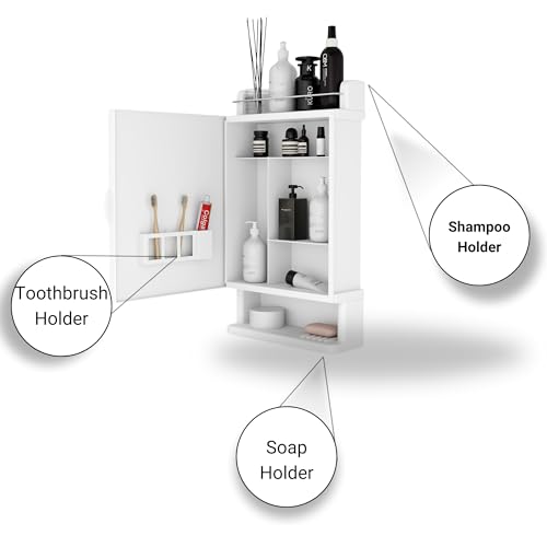 GLOXY Bathroom Cabinet with Mirror | Unbreakable ABS Premium Multipurpose Bathroom Mirror Cabinet with Shelves Storage & Mirror Door | Decorative Wall Shelf | Bathroom Accessories (White) - Image 3