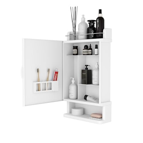 GLOXY Bathroom Cabinet with Mirror | Unbreakable ABS Premium Multipurpose Bathroom Mirror Cabinet with Shelves Storage & Mirror Door | Decorative Wall Shelf | Bathroom Accessories (White) - Image 5
