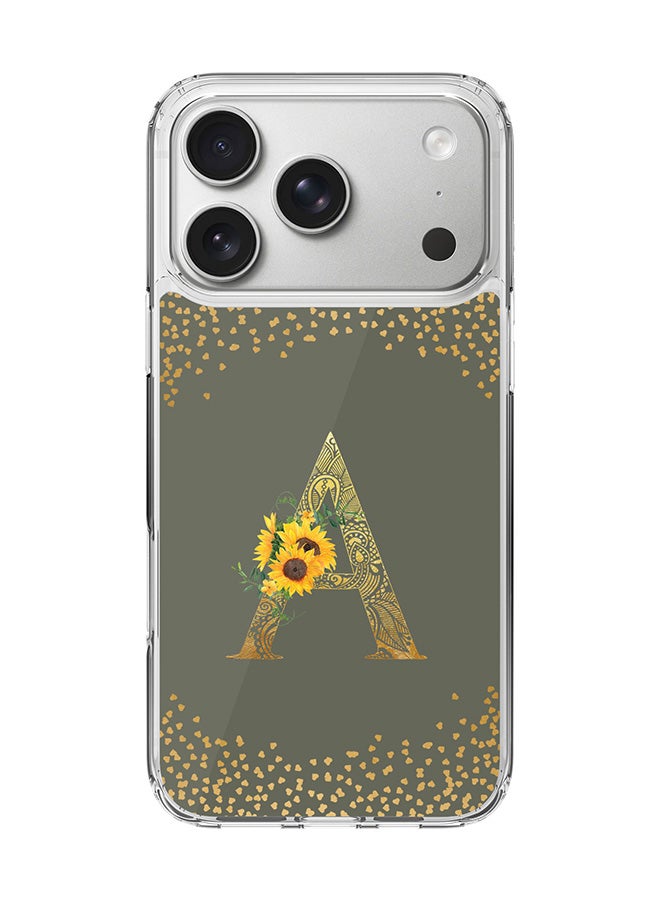 Stylizedd Classic Clear MagSafe Case for iPhone 17 Pro , Hybrid Soft Case Flexible Edges Anti Drop TPU PC Gel Thin Transparent Cover [ Designed for iPhone 17 Pro ] - Custom Monogram Initial Letter Floral Pattern Alphabet - A  (Olive Green )