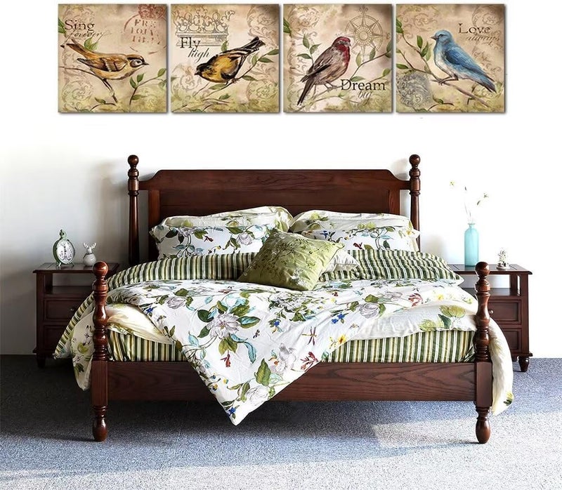 Wall HDQ Bird Wall Art Hummingbird Wall Decor Inspirational Quote Canvas Painting Retro Brown Print Picture for Bathroom Living Room Bedroom Home Decor (10''x10'' x 4Pcs) - Image 4