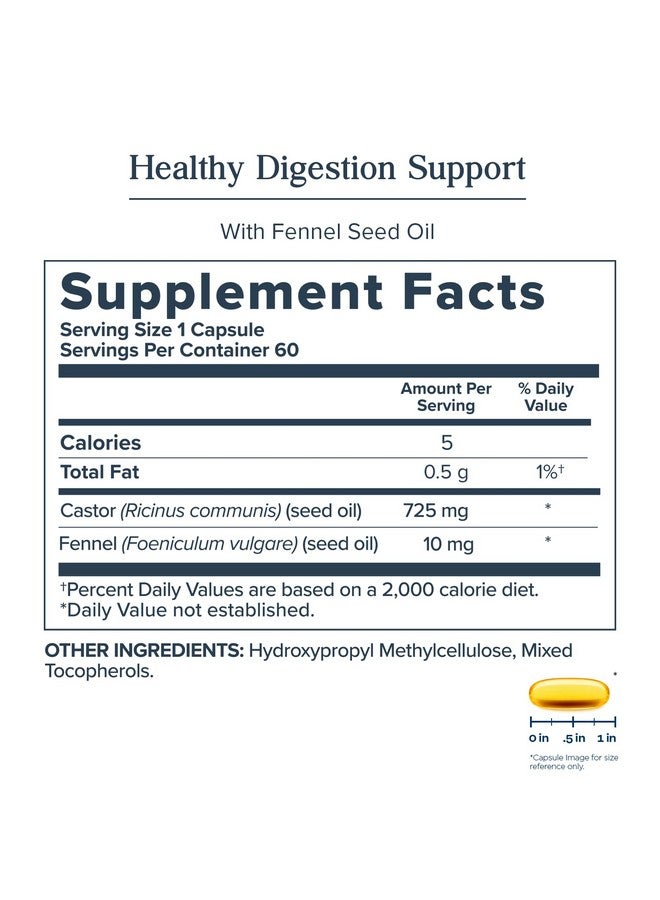 هيرتدج ستور مكمل زيت الخروع من HERITAGE STORE، 725 مجم، تطهير صحي، توازن معوي ودعم الهضم،* مع إضافة زيت الشمر، 60 وجبة، 60 كبسولة نباتية - Image 2