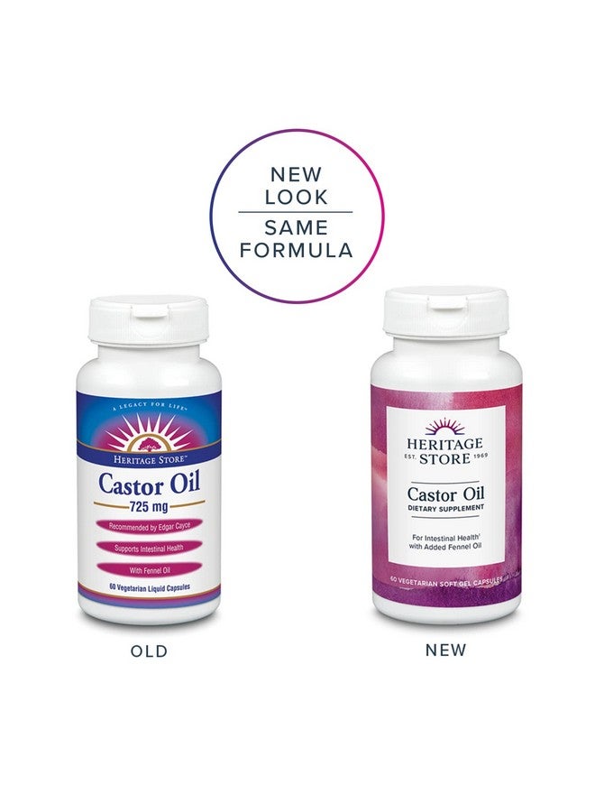 هيرتدج ستور مكمل زيت الخروع من HERITAGE STORE، 725 مجم، تطهير صحي، توازن معوي ودعم الهضم،* مع إضافة زيت الشمر، 60 وجبة، 60 كبسولة نباتية - Image 1