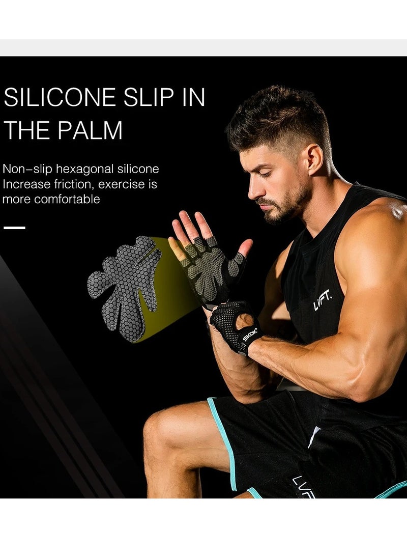 SKDK Breathable Exercise Gloves, Flexible Anti Slip Weight Lifting Gloves With Shock Absorbing Foam Pad Palm, Hollow Silicone Palm Training Gloves For Cycling, Bodybuilding, Gym Workout, (Size M, Black)  - Image 4