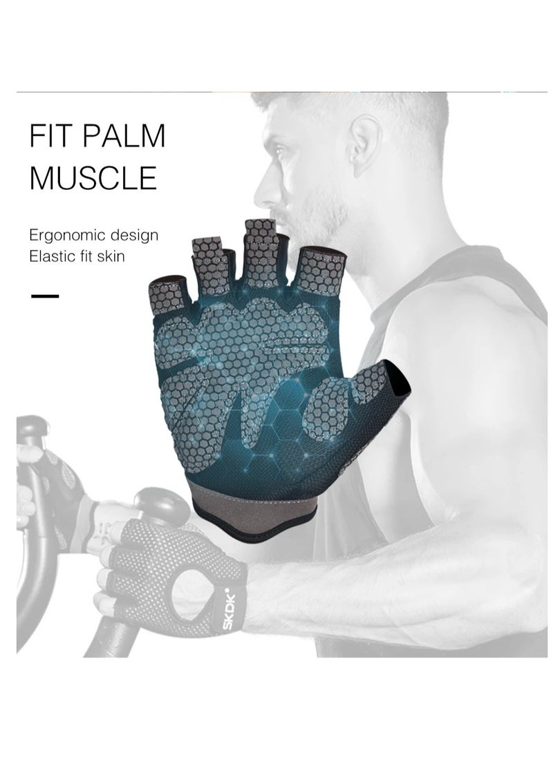 SKDK Breathable Exercise Gloves, Flexible Anti Slip Weight Lifting Gloves With Shock Absorbing Foam Pad Palm, Hollow Silicone Palm Training Gloves For Cycling, Bodybuilding, Gym Workout, (Size M, Black)  - Image 3