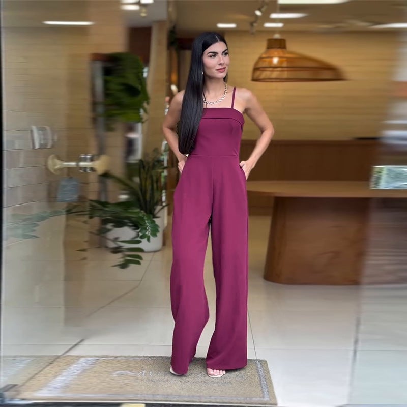 2025 Women'S Simple Sleeveless Suspender Slim Jumpsuit - Image 5