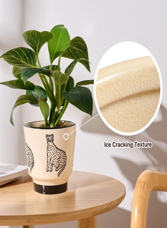 STHIE Indoor Ceramic Plant Pots with Drainage Holes 5 Inch Cute Succulent Flower Pots Small Orchid Planter Pots for Indoor Plants Garden Pots, Panther - Image 3