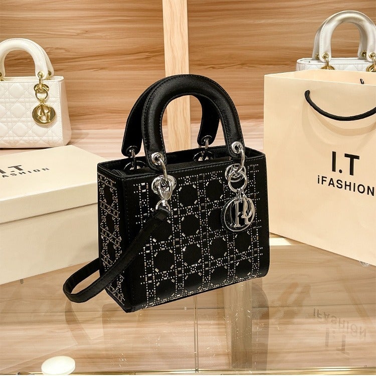 Princess Diana Bag Women'S Style Satin Diamond Rhinestone Elegant Fashion High-End Big-Name Satchel Crossbody Bag - Image 2