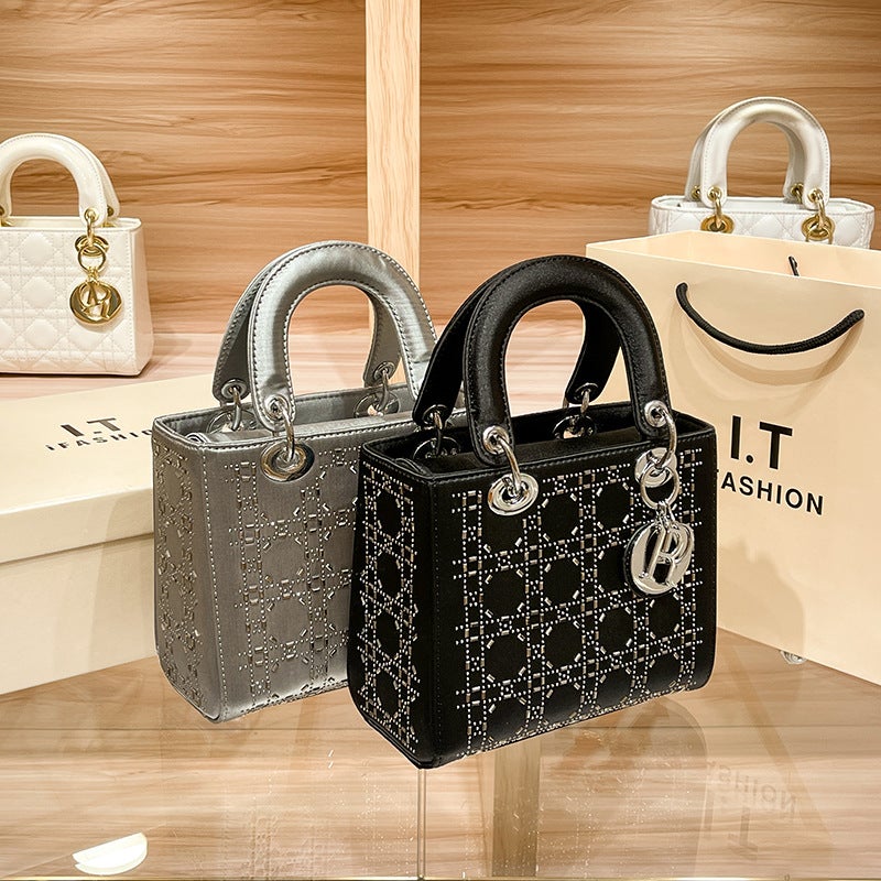 Princess Diana Bag Women'S Style Satin Diamond Rhinestone Elegant Fashion High-End Big-Name Satchel Crossbody Bag - Image 3