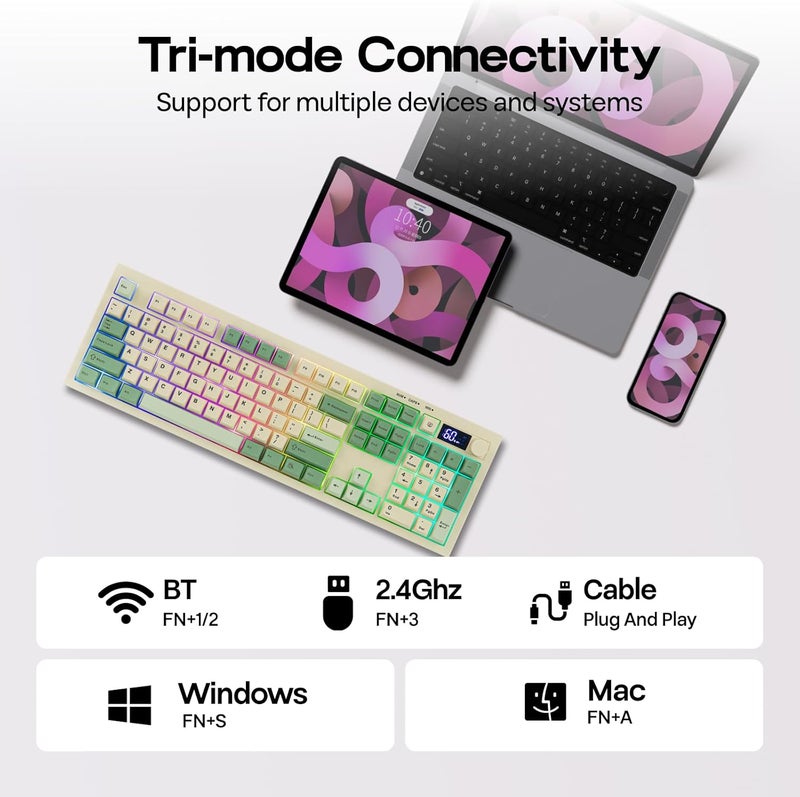 EPOMAKER AULA S102 PRO Wireless Membrane Keyboard with TFT Screen and Number Pad, 2000mAh, RGB Backlit, Media Knob, 105 Keys, Full Size Wireless Gaming Keyboard (Yellow) - Image 5