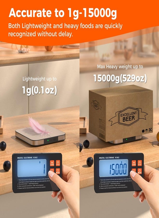 ميزان طعام بشاشة LCD لاسلكية مقسمة، ميزان مطبخ رقمي بوزن 33 رطلاً مع وظيفة تصفير بـ 7 وحدات، ميزان طهي ذكي عالي الدقة 0.1 أونصة للخبز/الطبخ/تحضير الوجبات/الحليب/اتباع نظام غذائي (أبيض) - Image 3