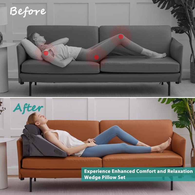 Bedluxe 3Pcs Orthopedic Bed Wedge Pillow Set, Foam Wedge Pillow Post Surgery for Back, Leg and Knee Support, Adjustable 9&12 Inch Folding Triangle Pillow for Sleeping, Acid Reflux, Snoring, Velvet - Image 3