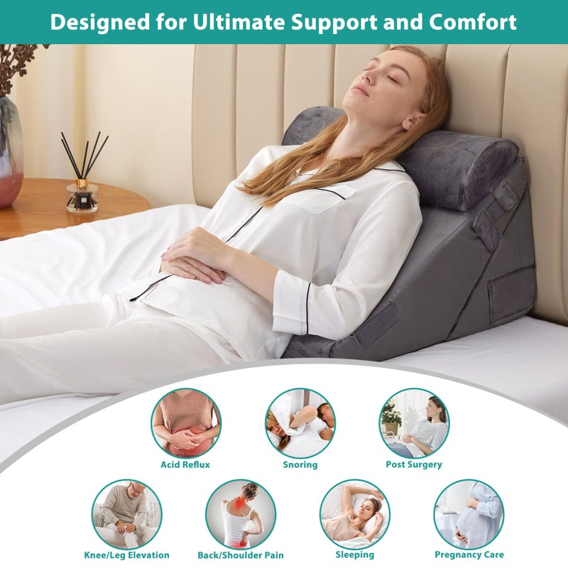 Bedluxe 3Pcs Orthopedic Bed Wedge Pillow Set, Foam Wedge Pillow Post Surgery for Back, Leg and Knee Support, Adjustable 9&12 Inch Folding Triangle Pillow for Sleeping, Acid Reflux, Snoring, Velvet - Image 5