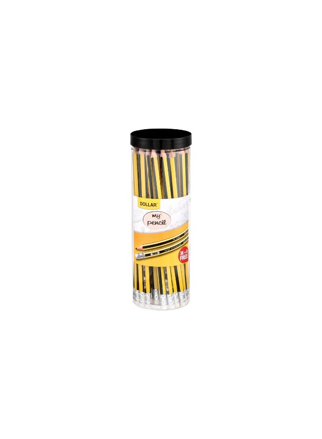 Dollar HB2 Black Lead Pencils (Yellow Black Body), Sharpened With Eraser (Jar of 42 Pcs) - Image 2