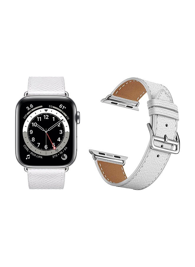 NIBEMINENT Genuine Leather Replacement Band For Apple Watch Series 6/SE/5/4/3/2/1 White