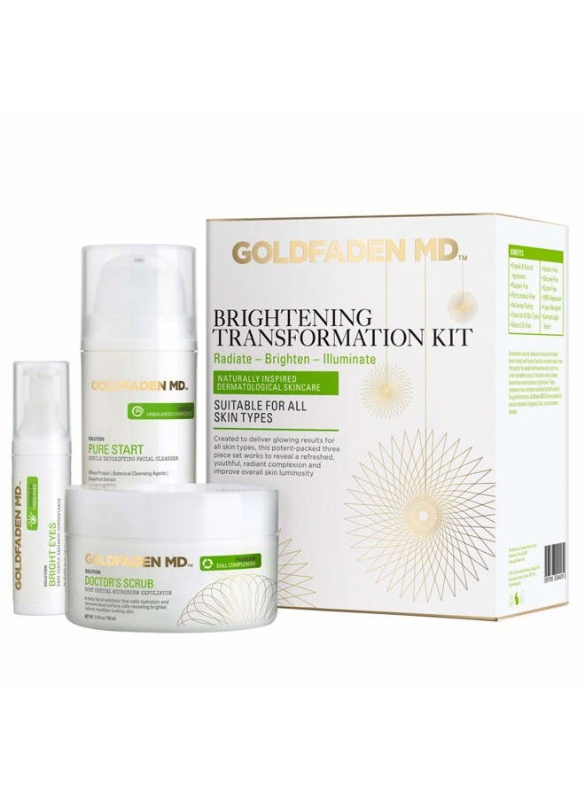 Goldfaden MD Brightening Transformation Kit | Advanced Skin Care Regime For Face | Includes Doctors Scrub Microdermabrasion Exfoliator, Pure Start Cleanser & Bright Eyes Eye Cream | 3 Pc Set  - Image 1