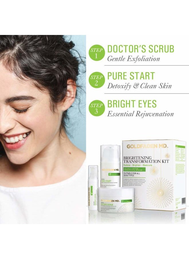 Goldfaden MD Brightening Transformation Kit | Advanced Skin Care Regime For Face | Includes Doctors Scrub Microdermabrasion Exfoliator, Pure Start Cleanser & Bright Eyes Eye Cream | 3 Pc Set  - Image 3