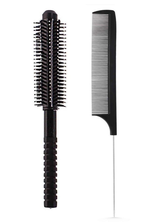 E-DUNIA Best Hair Brush Combo of Black Carbon Rat Tail comb With Steel handle & Round Hair Comb with Soft Nylon Bristles for Women and Men - Image 1