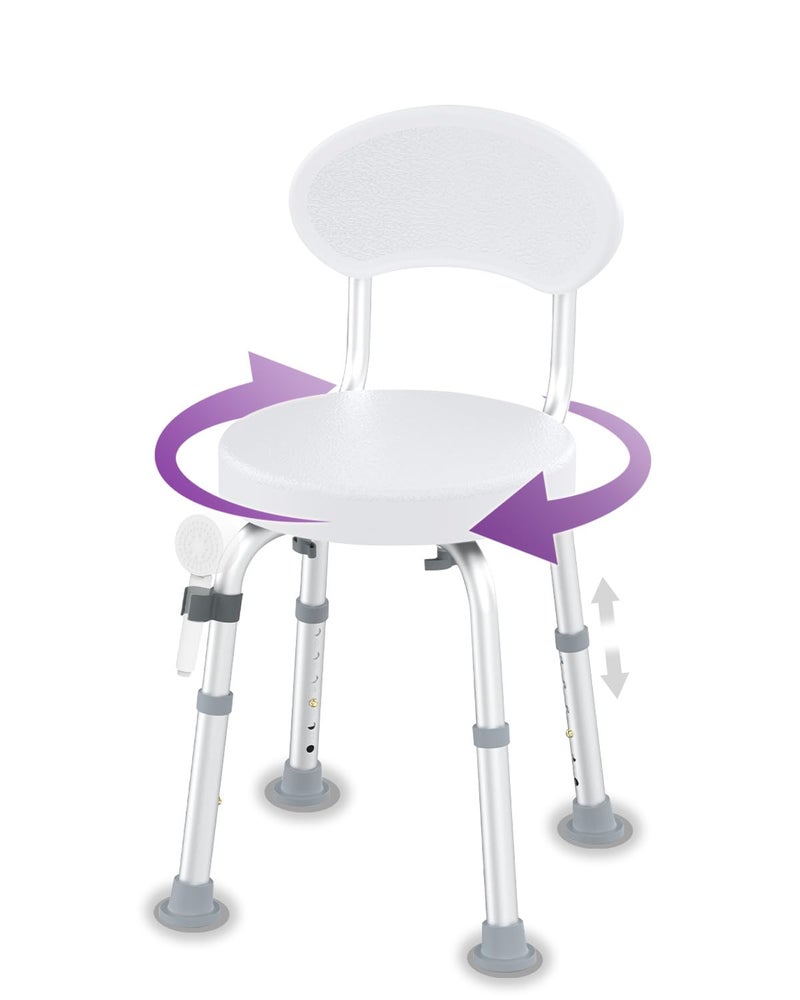 Fvzzin Swivel Shower Chair, 360° Non-Slip Shower Seat with Backrest for Elderly and Disabled, Height Adjustable Rotating Tub Bench for Seniors Bathroom Inside Shower with Compact Frame (White) - Image 1