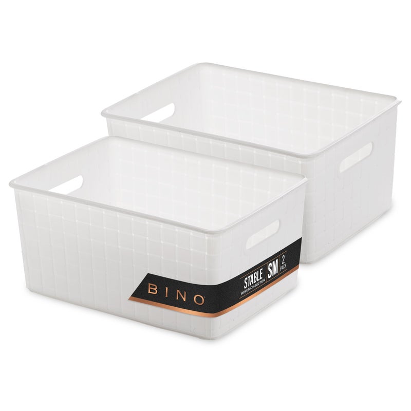 BINO BINO | Plastic Storage Baskets Small - White | THE STABLE COLLECTION | Multi-Use Storage | Rectangular Cabinet Organizer | Baskets For Organizing with Handles | Home Office Organization and Storage
