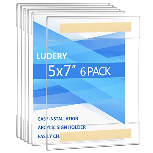 Ludery Acrylic Sign Holder 5 x 7 Wall Mount, Wall Mount Sign Holders, Clear Acrylic Frame with 3M Tape Adhesive, Plastic Wall Sign Holder for Office, Home, Restaurant-Vertical (6 Pack) - Image 1