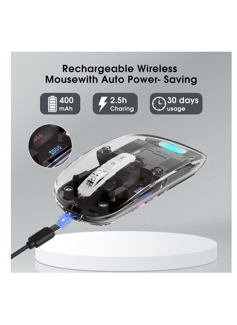 HEATZ Crystal Transparent Magnetic Wireless Mouse Wireless Bluetooth Mouse, Tri-Mode (BT+DPI 4000 Bluetooth & Wireless) USB C Rechargeable Computer Mouse, Full Transparent Portable Silent Mouse with USB Receiver for Laptop  - Image 4