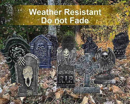 GameXcel 10PCS Halloween Tombstone Decorations Gravestone Decor for Graveyard Headstone Yard Signs Outdoor Lawn Yard Garden Decorations Halloween Yard Stakes - Image 2