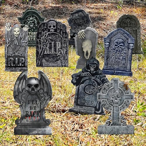 GameXcel 10PCS Halloween Tombstone Decorations Gravestone Decor for Graveyard Headstone Yard Signs Outdoor Lawn Yard Garden Decorations Halloween Yard Stakes - Image 1