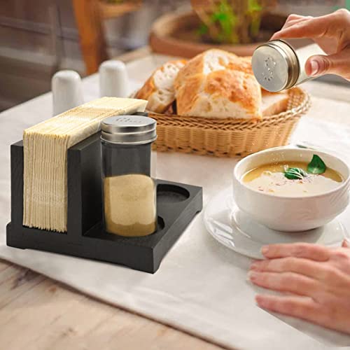 AKKO Rustic Napkin Holder with Salt and Pepper Shakers, Wooden Napkin Holder for Table with 2 Spice Bottles, Perfect for Dining Table, Kitchen, Restaurant - Image 2