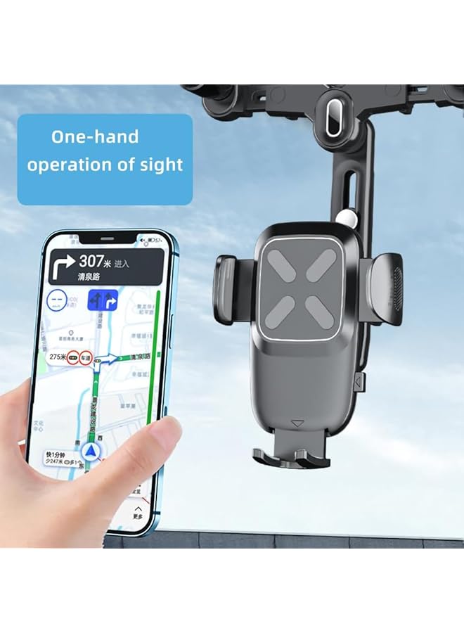 Excefore Rearview Mirror Phone Holder For Car, 360°Rotatable And Retractable Car Phone Holder Multifunctional Rear View Mirror Phone Holder, Four Corners Fixed Anti-Shake Design, For All Mobile Phones And Car - Image 5