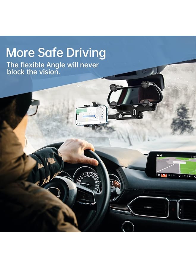 Excefore Rearview Mirror Phone Holder For Car, 360°Rotatable And Retractable Car Phone Holder Multifunctional Rear View Mirror Phone Holder, Four Corners Fixed Anti-Shake Design, For All Mobile Phones And Car - Image 2