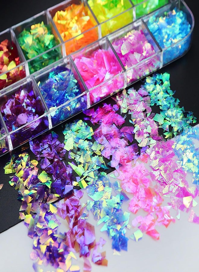 Vezocim Iridescent Glitter Nail Art Sequins, Holographic Transparent Irregular Ultra Thin Nail Art Glitter Flakes Designs, Mermaid Nail Glitter Acrylic Supplies Decorations for Women Manicure Art - Image 5