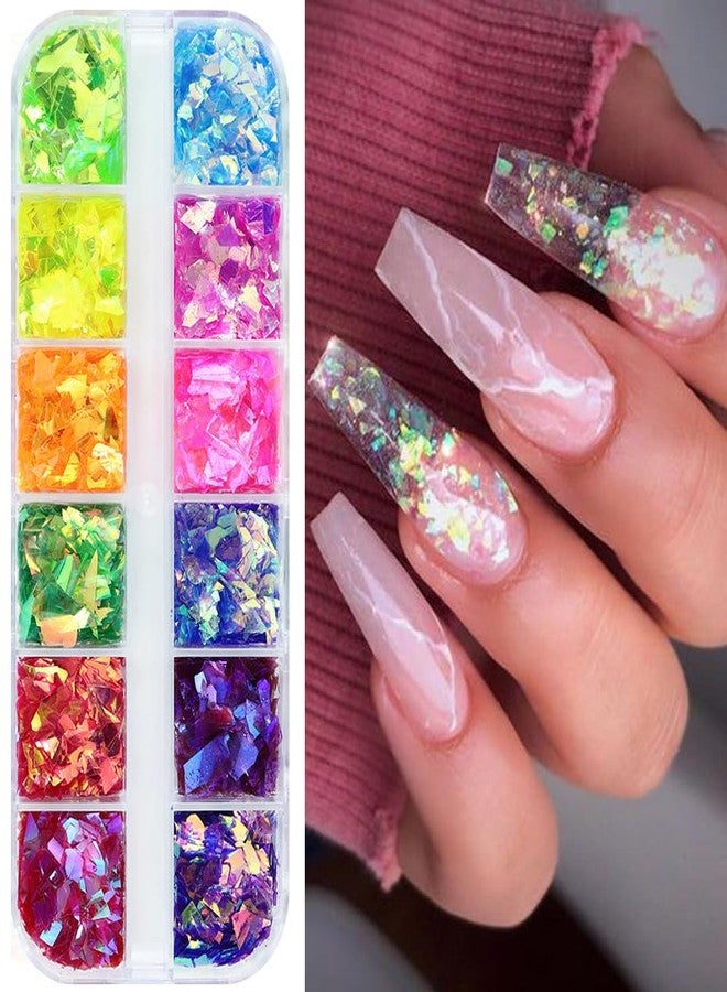 Vezocim Iridescent Glitter Nail Art Sequins, Holographic Transparent Irregular Ultra Thin Nail Art Glitter Flakes Designs, Mermaid Nail Glitter Acrylic Supplies Decorations for Women Manicure Art - Image 1