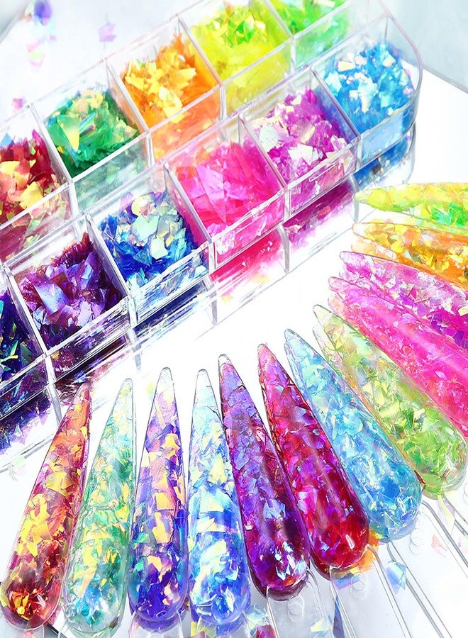 Vezocim Iridescent Glitter Nail Art Sequins, Holographic Transparent Irregular Ultra Thin Nail Art Glitter Flakes Designs, Mermaid Nail Glitter Acrylic Supplies Decorations for Women Manicure Art - Image 2