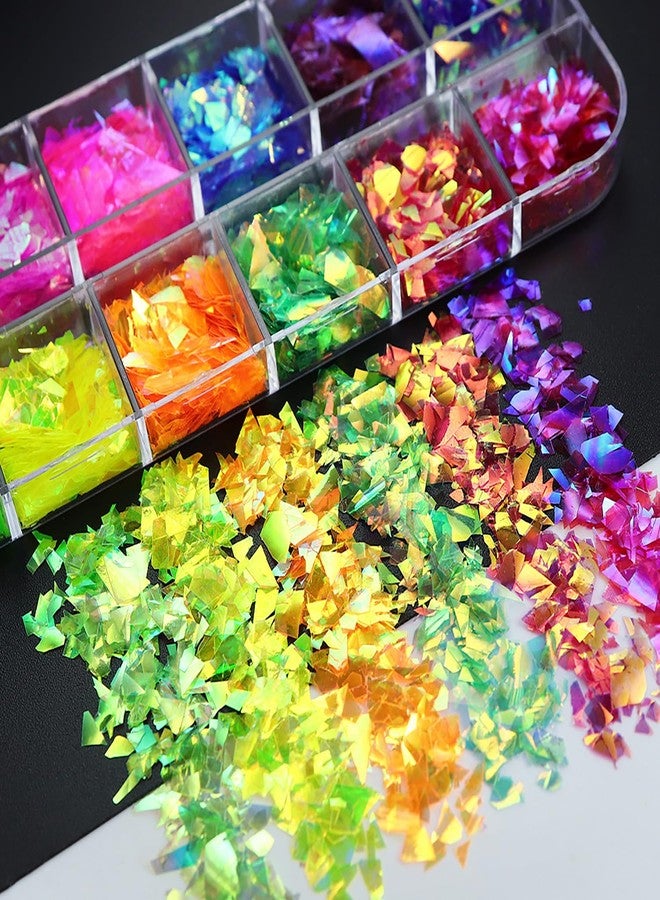 Vezocim Iridescent Glitter Nail Art Sequins, Holographic Transparent Irregular Ultra Thin Nail Art Glitter Flakes Designs, Mermaid Nail Glitter Acrylic Supplies Decorations for Women Manicure Art - Image 4