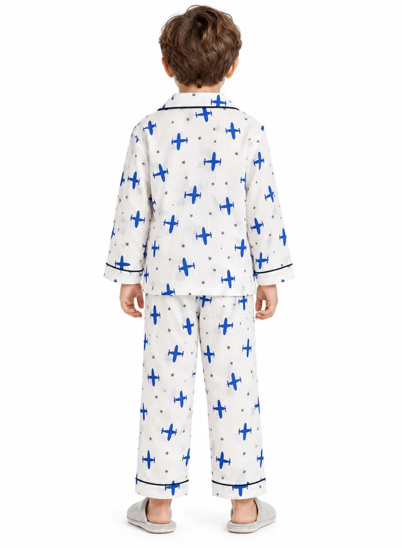 بيبي كلو Boys Blue Airplane Print Muslin Cotton Nightwear Set