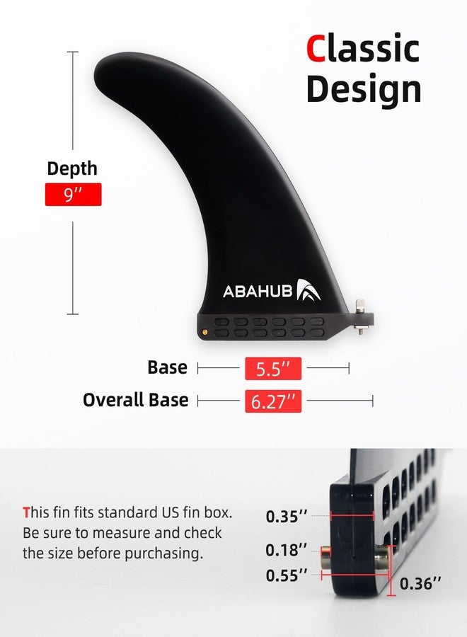 Abahub 9'' SUP Single Center Fin, No Tool Fin Screw, Fiberglass Reinforeced 9 inch SUP Replacement Fins for Surfboard, Stand-up Paddle Board, Longboard, Black - Image 2