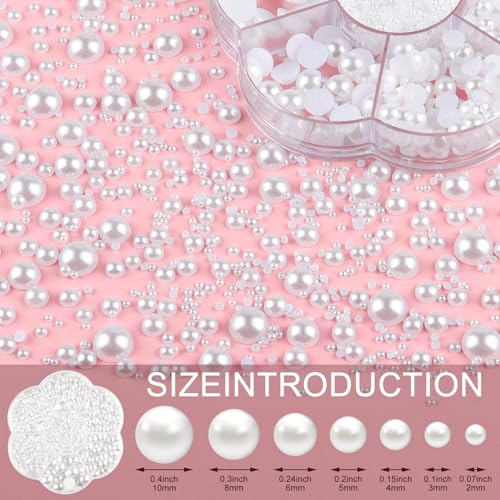 NACHLYNN 6480 Pcs Flat Back Pearls 7 Sizes Half Pearl Bead White Flat Pearls for Nails Graduation Cap Decorations Crafts Embellishment Shoes Clothes Bags DIY Making - Image 2